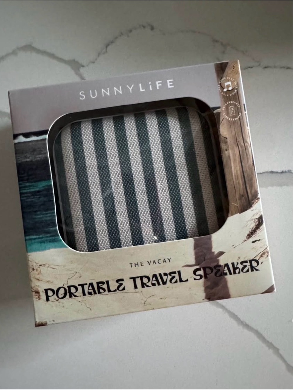 Sunnylife Gray Striped Portable Travel Speaker